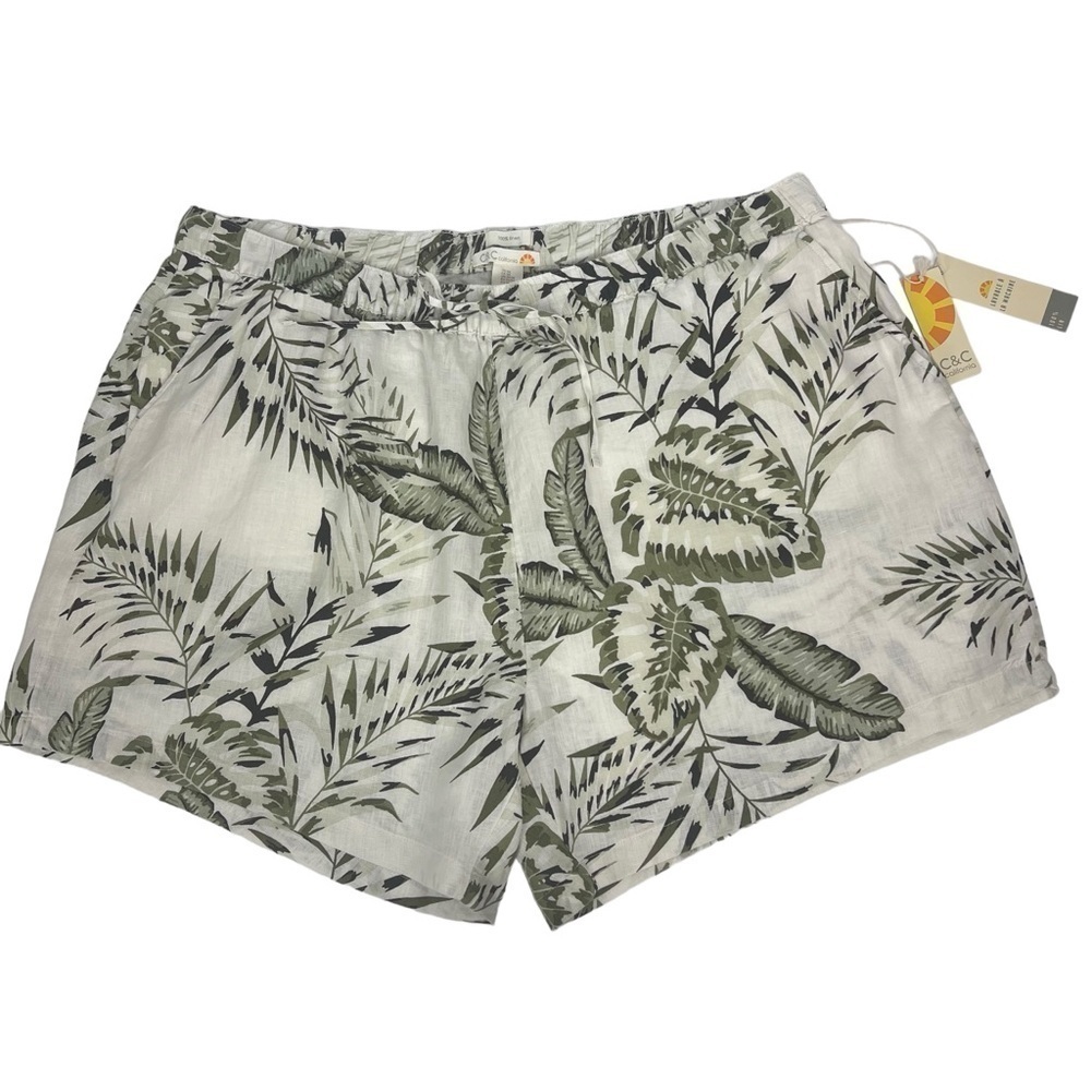 C&C California Women’s Shorts Sz 3X Multi Color Tropical Print 100% Linen Pocket